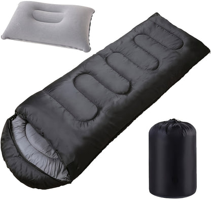 3-Season Camping Sleeping Bag with Pillow & Compression Sack – Lightweight Sleep System for Adults, Hiking Backpacking Outdoor Adventures Travel & Emergency Use, 4 Colors