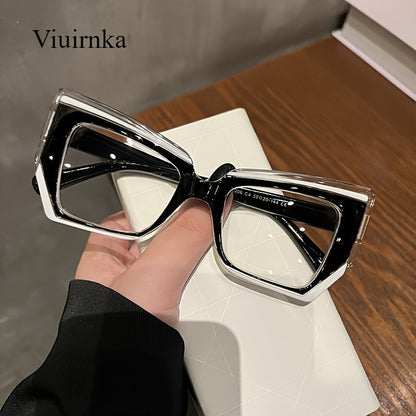 Women's Cat Eye Blue Light Blocking Computer Glasses – Trendy Lightweight Color Block Frame, Transparent PC Lens, Fashion Eyewear with Case for Screen Time Eye Protection, Holiday Gift