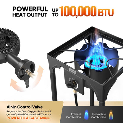 High Pressure Propane Burner Stove 100,000-225,000 BTU - Heavy Duty Cast Iron Outdoor Camp Cooker with Detachable Legs, CSA Listed Regulator, 1 or 3 Burner for Camping, Tailgating & Brewing