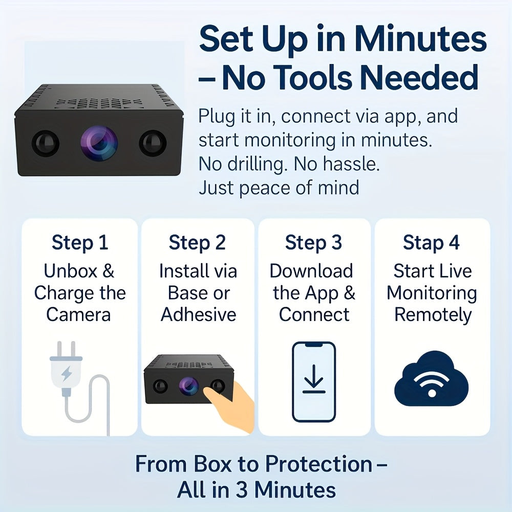 1080P Mini Wireless Security Camera – Night Vision, Motion Detection, Built-In AP Hotspot, No Internet Needed, Voice Recording, Cloud Storage, Easy Install for Home, Garage, Baby & Pet Monitoring