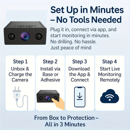 1080P Mini Wireless Security Camera – Night Vision, Motion Detection, Built-In AP Hotspot, No Internet Needed, Voice Recording, Cloud Storage, Easy Install for Home, Garage, Baby & Pet Monitoring