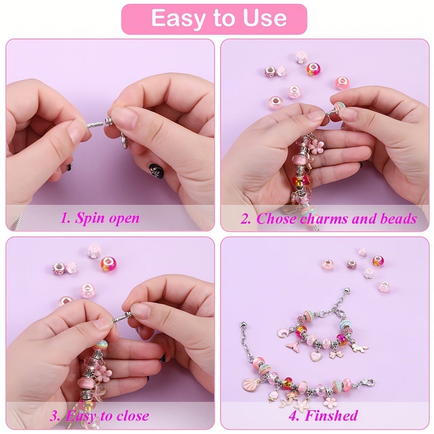 DIY Bracelet Making Kit for Girls Unicorn Mermaid Jewelry Craft Set with Portable Jewelry Box Handmade Beading Gift for Birthday Christmas Graduation Valentine Blue Purple Pink Black