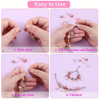 DIY Bracelet Making Kit for Girls Unicorn Mermaid Jewelry Craft Set with Portable Jewelry Box Handmade Beading Gift for Birthday Christmas Graduation Valentine Blue Purple Pink Black