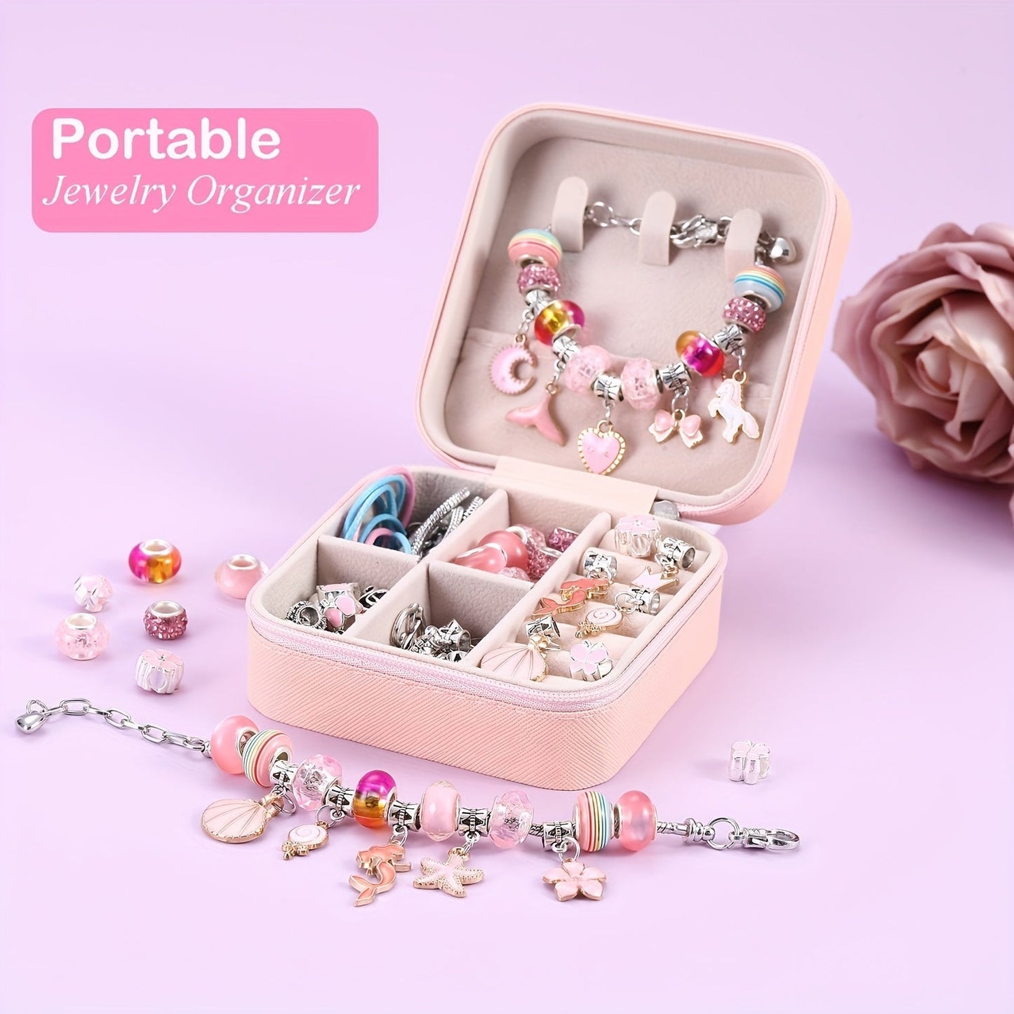 DIY Bracelet Making Kit for Girls Unicorn Mermaid Jewelry Craft Set with Portable Jewelry Box Handmade Beading Gift for Birthday Christmas Graduation Valentine Blue Purple Pink Black
