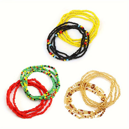 20pcs Boho Colorful Glass Bead Necklace and Elastic Waist Chain Set for Women Mixed Color Beach Bikini Body Jewelry for Party Vacation Festival