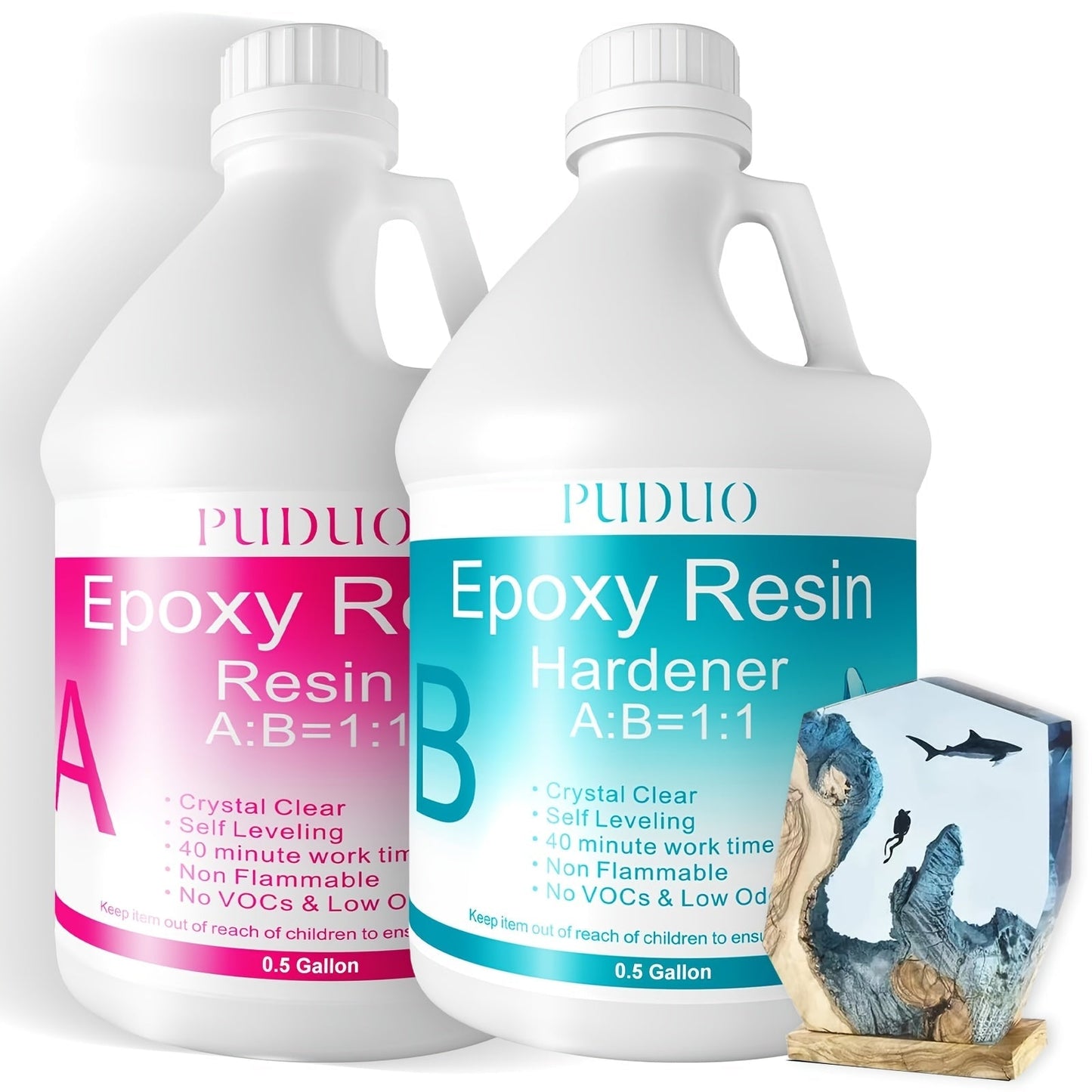 Ultra Clear Epoxy Resin Kit 2 Part Bubble-Free Yellowing-Resistant Self-Leveling for Countertops River Tables Casting Coating DIY Crafts - 32oz 72oz Fast Cure 1 Gallon with Pump