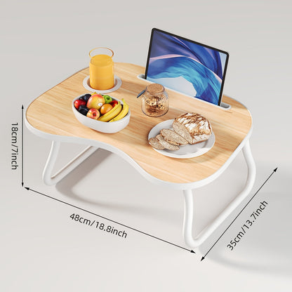 Foldable Laptop Desk Portable Bed Desk with Cup Holder and Tablet Slot Fiberboard Lap Desk for Work Study Drawing and Dining in Bed Sofa Floor Available in Black and Walnut