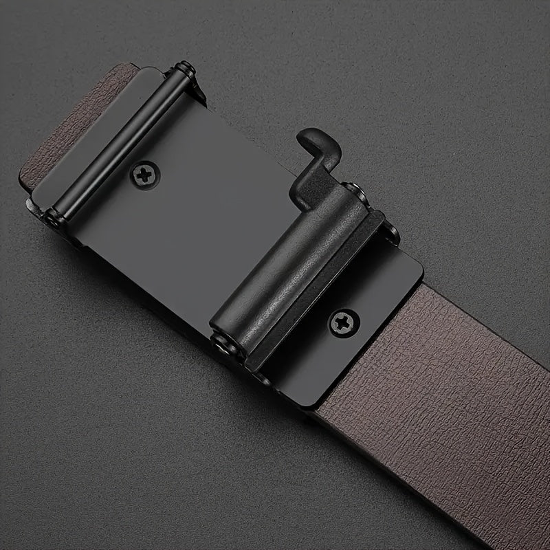Men's Automatic Ratchet Buckle Belt - Black Adjustable Sliding Belt for Business Dress & Jeans, Durable Comfortable No-Holes Belt with Micro-Adjustable Buckle, Perfect Gift for Dad & Husband