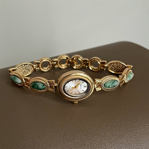 Retro Light Luxury Bracelet Watch for Women – French Temperament Vintage Quartz Bangle Wristwatch with Watch Band Adjust Tool, Elegant Ladies Watch Gift in Turquoise Yellow Pink White Green