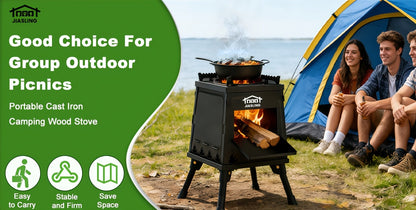 Portable Wood Burning Camp Stove with BBQ Scissors - Lightweight Outdoor Hiking Cookstove & Picnic Grill Set for Travel Camping