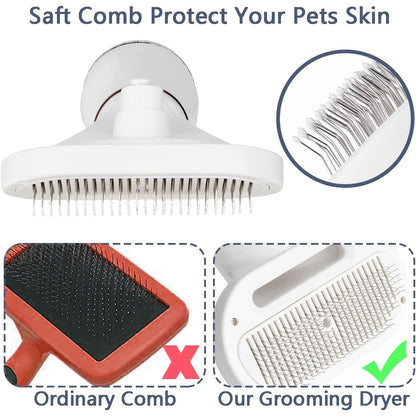 2-in-1 Pet Hair Dryer with Self-Cleaning Slicker Brush – Portable Dog & Cat Grooming Blow Dryer, 3 Temperature Settings, Low Noise, Stainless Steel Bristles, Home & Travel Grooming Tool