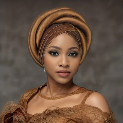 Nigerian Wedding Turban Hat for Women Elastic Polyester Sponge Festive Headwear Button Closure Religious Occasion 10 Colors