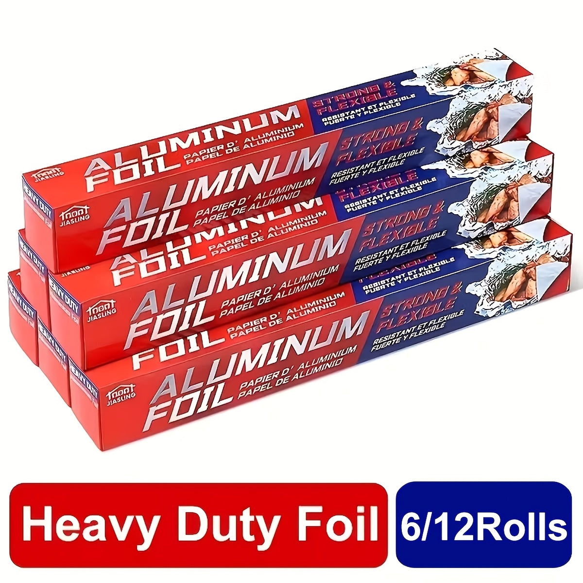 Heavy Duty Aluminum Foil Rolls 6 or 12 Pack – 12 Inch Wide, 30 Sq Ft Per Roll, Thick Strong Foil for Cooking, Grilling, Baking, Food Storage & Restaurant Use, Easy Open Tab