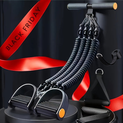 6-in-1 Resistance Bands Set with Pedal Puller – Adjustable 50/75/100LBS Tensioner for Body Stretching, Strength Training & Fitness Exercise, Home Gym Workout Equipment for Men & Women – Black & Purple