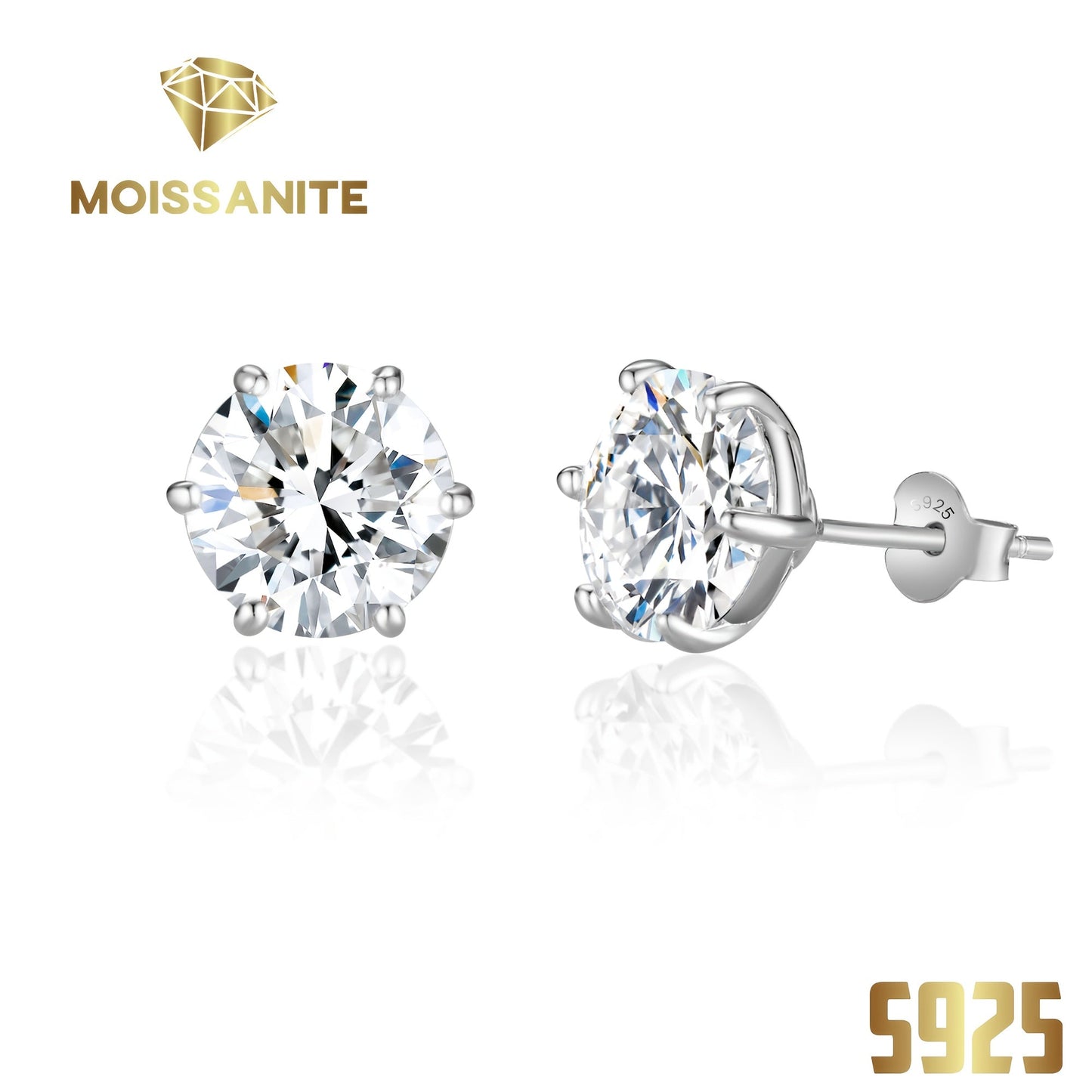 Moissanite Stud Earrings D Color VVS Brilliant Round Cut S925 Sterling Silver – 1CT to 10CT Options, Velvet Pouch & Polishing Cloth Included, Perfect Birthday, Christmas & Valentine’s Day Gift (4.25g)