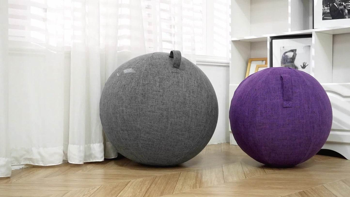 Exercise Ball Chair 65cm with Fabric Cover Anti-Burst Yoga Ball Seat for Home Office Desk Pilates Core Training Pregnancy Birthing Ball – Improves Posture & Relieves Back Pain, Grey & Black