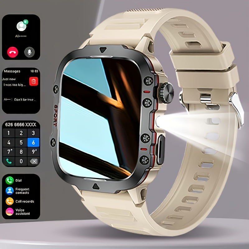Men's Outdoor Smart Watch 1.81 Inch HD Touchscreen Wireless Calling LED Multiple Sports Modes USB Charging Fitness Tracker Compatible with Android iPhone Silicone Stainless Steel Band Black Gold