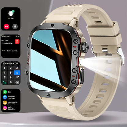 Men's Outdoor Smart Watch 1.81 Inch HD Touchscreen Wireless Calling LED Multiple Sports Modes USB Charging Fitness Tracker Compatible with Android iPhone Silicone Stainless Steel Band Black Gold