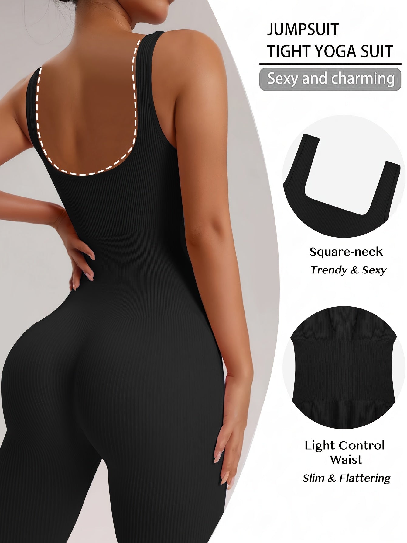 Women's Sleeveless Square Collar Jumpsuit – 90% Nylon Stretch Fabric, Thick & Opaque Active Wear for Yoga, Pilates, Running, Fitness & Everyday Events, Sizes S-XL, Multiple Colors