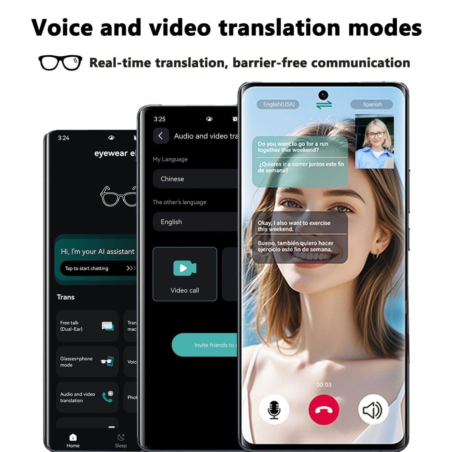 AI Smart Glasses Real-Time Translation 160+ Languages ChatGPT System Bluetooth 5.3 Built-in Mic Speaker – HD Voice Calls HiFi Music Smart Audio Glasses Unisex Men Women
