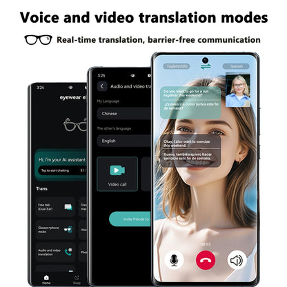 AI Smart Glasses Real-Time Translation 160+ Languages ChatGPT System Bluetooth 5.3 Built-in Mic Speaker – HD Voice Calls HiFi Music Smart Audio Glasses Unisex Men Women