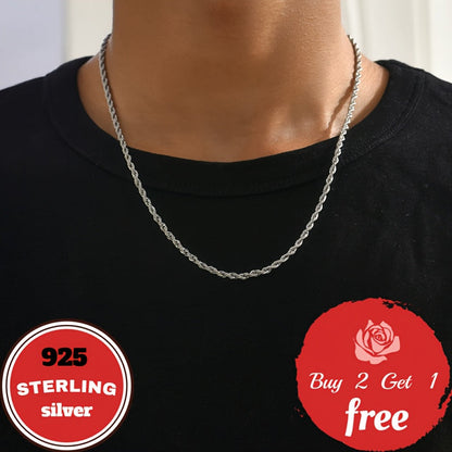 925 Sterling Silver 3mm Twist Woven Necklace – Italian Handmade, 18-24 Inch, Elegant Chain for Women & Men, Gift Box Included, Perfect for Birthday, Valentine’s Day & Holiday Gifts