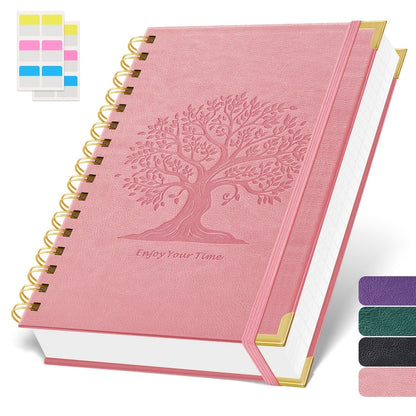 A5 Spiral Notebook Hardcover 300 Pages – Thick 100GSM No Bleed-Through Paper, Leather Cover Journal for College, Work & Writing – For Men & Women (Pink, Black, Green, Purple)