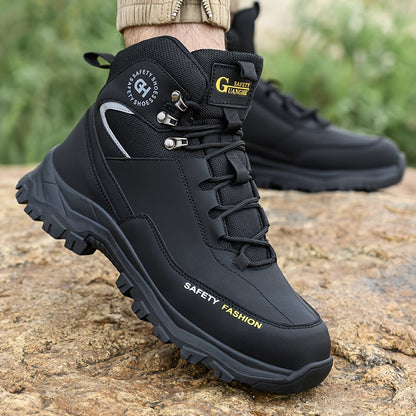 Steel Toe Work Boots for Men Heavy Duty All-Terrain Rubber Sole Cushioned Insole Arch Support Four-Season Construction Industrial Farm Outdoor Boots Black Army Green Sizes US 6-11