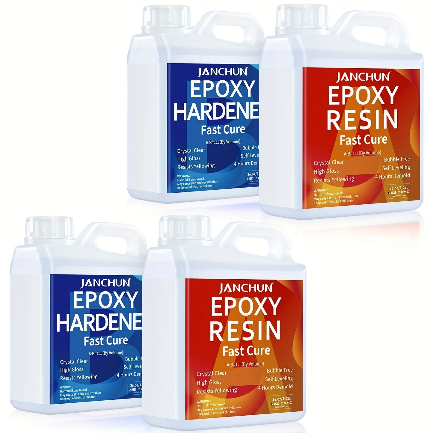 JANCHUN Super Clear Epoxy Resin Kit 1:1 Fast Cure – No Bubble High Gloss Self-Leveling Formula for River Tables, Countertops, Jewelry & Resin Art, Non-Toxic VOC-Free, 5.5oz to 1 Gallon