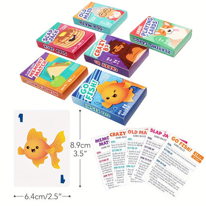 6-in-1 Kids Card Games Set with 6 Decks – Go Fish, Old Maid, Crazy Eights, Memory Match, Slap Jack & Animal Cards | Family Game Night for Ages 4+, Birthday & Christmas Gift, Stocking Stuffer