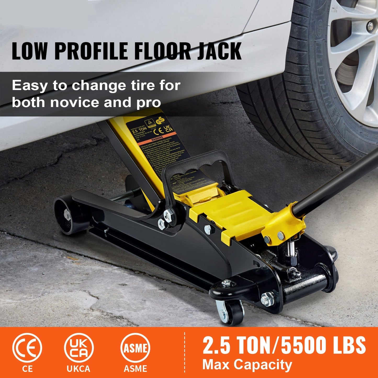 Happybuy 2.5 Ton Low Profile Floor Jack – Compact Alloy Steel Hydraulic Sport Jack, Single Cylinder Rapid Pump, 3.35–14.96" Lift Range for Cars, SUVs & Trucks – Black