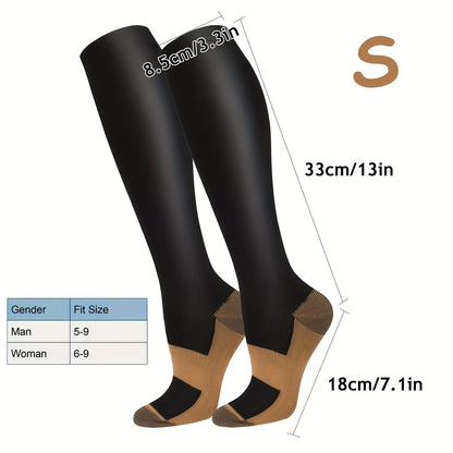 Copper Compression Socks for Women Men 10 Pairs Knee High Graduated Circulation Support Socks Black Sizes S-XXL Daily Wear Travel Running Hiking Sports Nursing