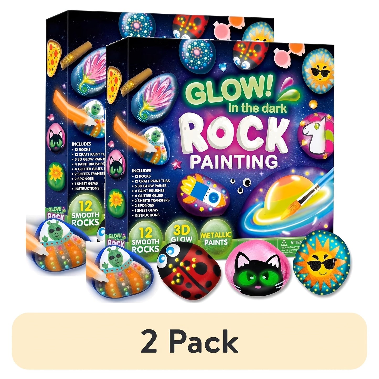 Glow in the Dark Rock Painting Kit for Kids Ages 6+ – Complete Arts & Crafts Set with 10 Rocks, 17 Paints, Gems, Brushes & Stickers | STEM Creative Art Toy Gift for Boys & Girls, Birthday & Easter