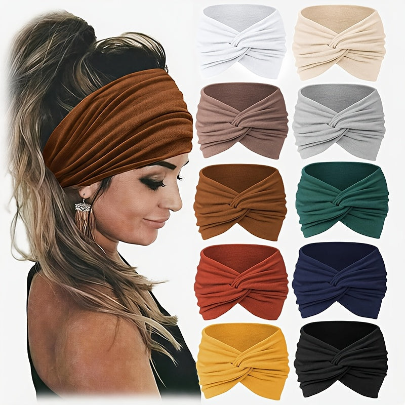 Bohemian Hair Ties for Women 10 Pack – Non-Slip Elastic Breathable Headbands for Running, Yoga, Sports & Makeup, Comfortable Boho Hair Accessories, Holiday & Birthday Gift