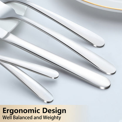 Stainless Steel Flatware Set 60/90 Piece – Silverware for 12-18 People with Gift Box, Steak Knives Salad Forks Dessert Spoons, Dishwasher Safe, for Home Wedding Camping Party Halloween