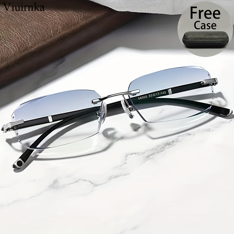 Men's Frameless Anti Blue Light Glasses – Retro TR90 Rimless Design with Rhinestone Decoration, Business & Daily Wear Eyewear for Him, Elegant Gift for Valentine's Day, Graduation & Colleagues