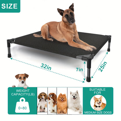 Cooling Elevated Dog Bed & Outdoor Dog Cot - Raised Pet Bed with Washable Breathable Mesh, No-Tool Assembly, Anti-Slip Feet for Large, Medium & Small Dogs, Indoor Outdoor Use