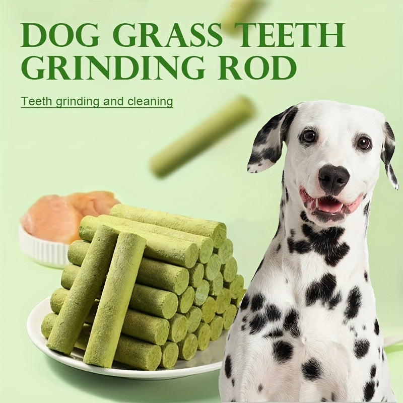 15pcs Dog Grass Stick Chews – Natural Teeth Cleaning Chewable Treats, Breath Freshener, High Fiber Digestive Health Snack Made with Grass & Meat – Healthy Dog Treat for All Breeds
