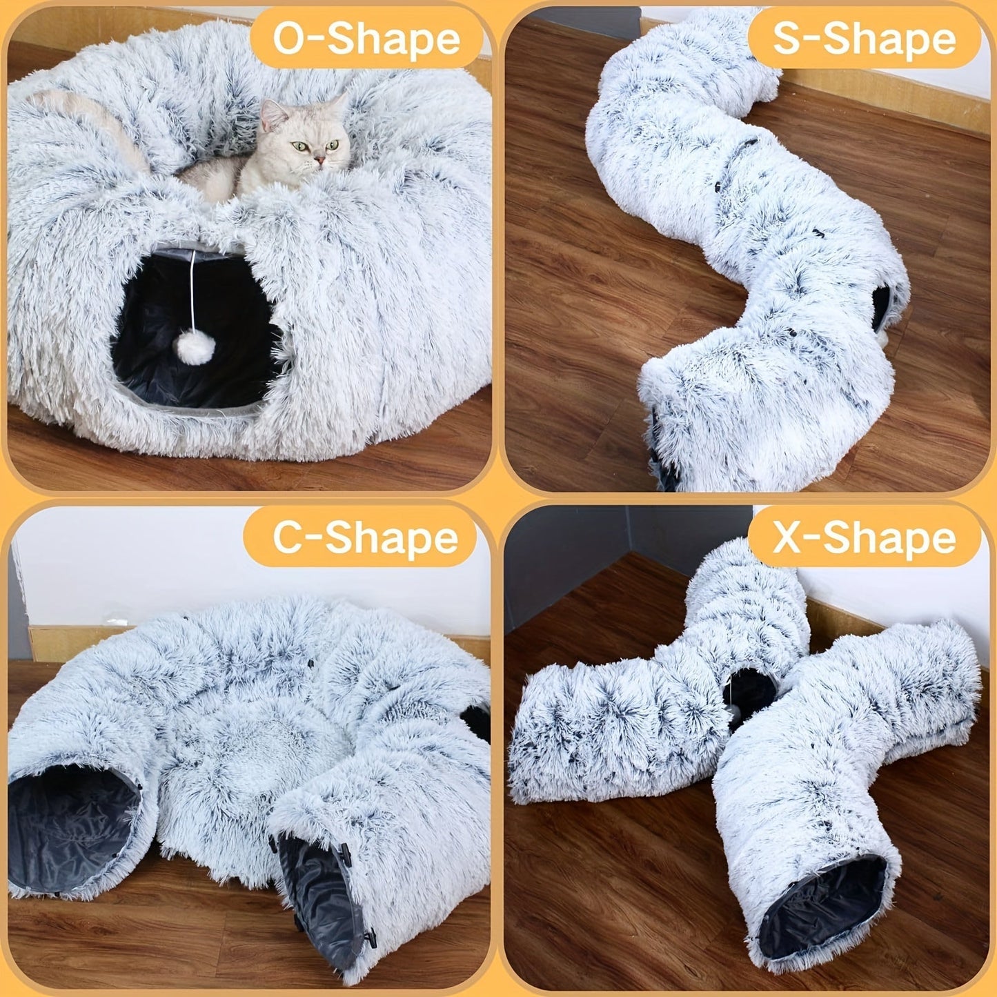 Cat Tunnel with Bed & Donut Peep Hole – Soft Plush Indoor Cat Toy, Multi-functional Hideout & Amusement Park for Cats, Kittens & Rabbits, Includes Pet Scarf, Small Medium Large