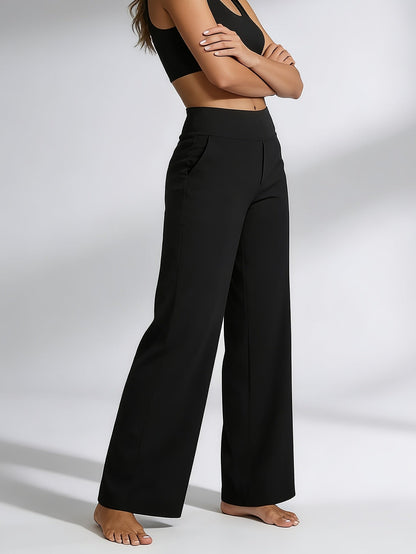 Women's High-Waisted Straight-Leg Yoga Pants with Pockets – Stretchy Casual Loose Fit Sportswear for Ladies, Summer Solid Color Workout Pants for Yoga Gym Pilates & Everyday Wear, S-XXL