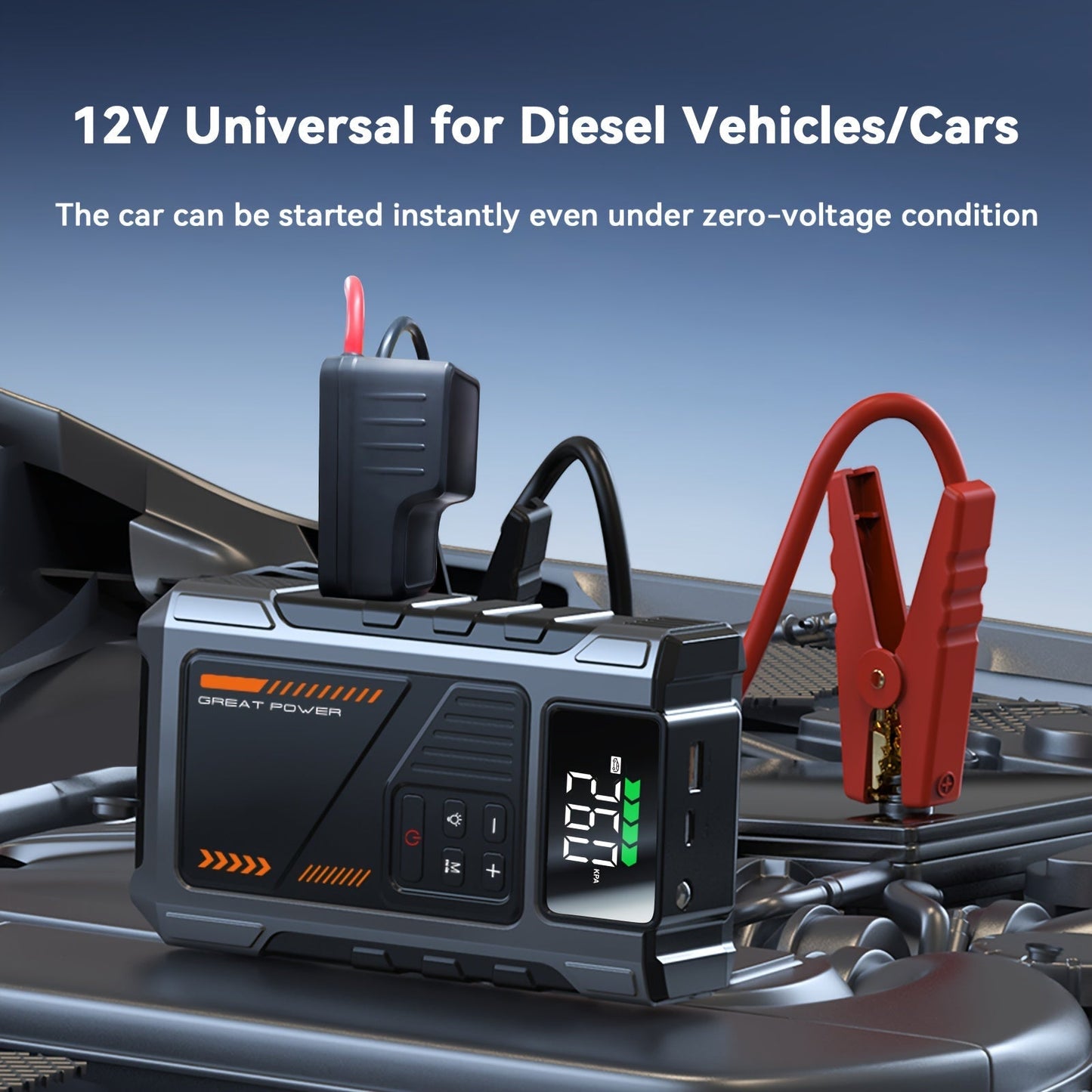 5-in-1 Jump Starter with Air Compressor 5000A Peak – 150 PSI Tire Inflator, 12V Car Battery Jump Pack for Gas & Diesel, Smart Cables & Battery Charger