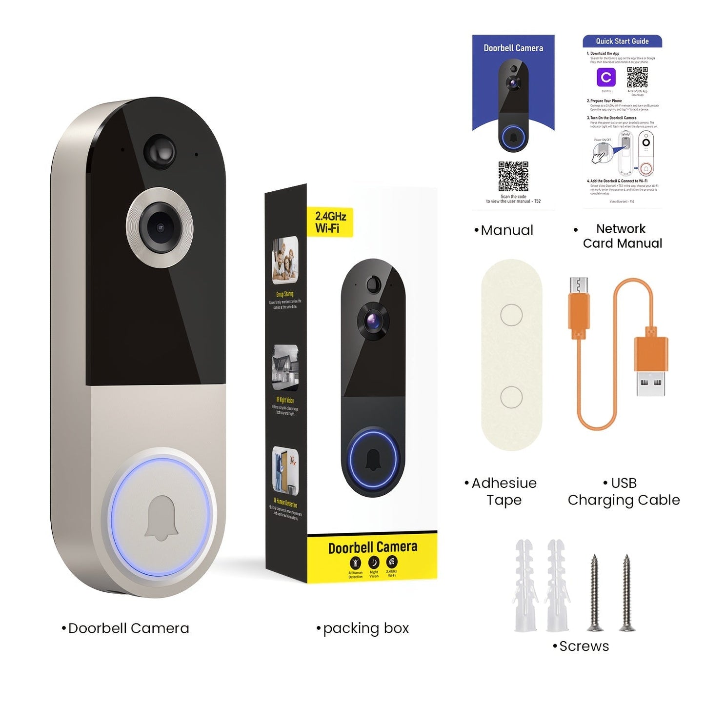 Wireless Doorbell Security Camera 1080P HD | 166° Panoramic View, Auto Tracking, Night Vision, Spotlight, Two-Way Audio, Person & Vehicle Detection, 2.4G WiFi – 1pc or 2pcs