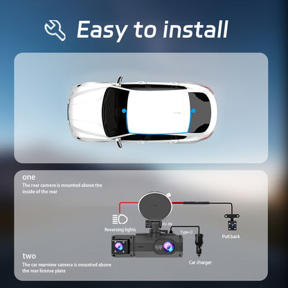 WiFi Dash Camera 2/3 Lens 170° Wide Angle Night Vision Loop Recording G-Sensor 2.0" IPS Screen with 32GB Memory Card - Front Rear Car Camera