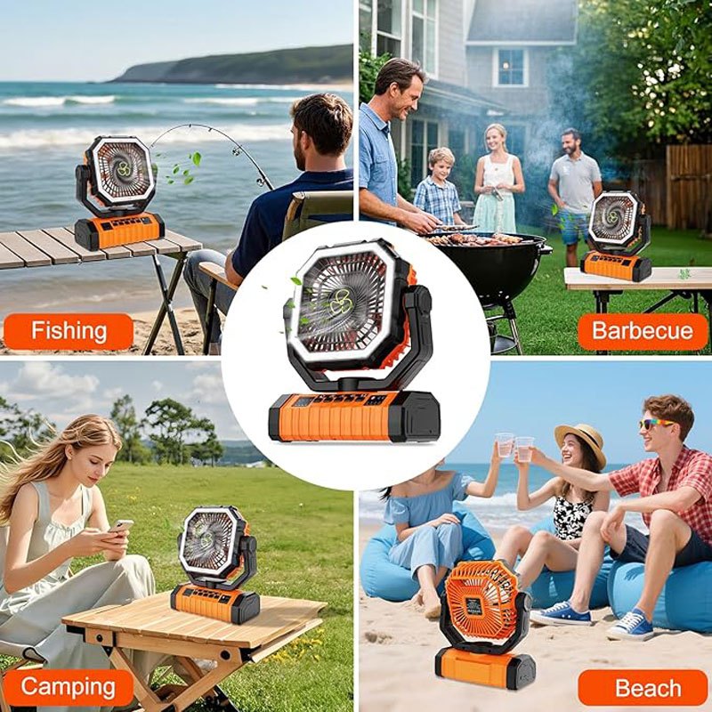 20000mAh Camping Fan with LED Lantern Rechargeable Oscillating 4 Speeds Timer - Portable Tent Fan for Outdoor Camp RV Jobsite Power Outage