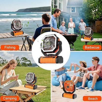 20000mAh Camping Fan with LED Lantern Rechargeable Oscillating 4 Speeds Timer - Portable Tent Fan for Outdoor Camp RV Jobsite Power Outage