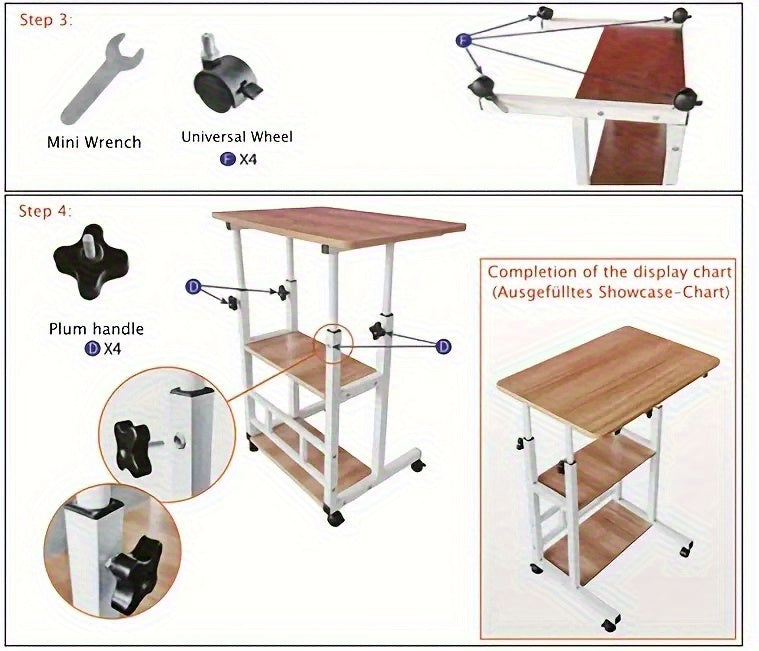 Mobile Craft Table with Adjustable Height & 4 Silent 360° Wheels - Rolling Storage Organizer with Double Shelves for Sewing, Knitting & Crafts, Bedroom & Living Room Use, Available in Black & White