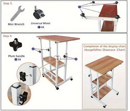 Mobile Craft Table with Adjustable Height & 4 Silent 360° Wheels - Rolling Storage Organizer with Double Shelves for Sewing, Knitting & Crafts, Bedroom & Living Room Use, Available in Black & White