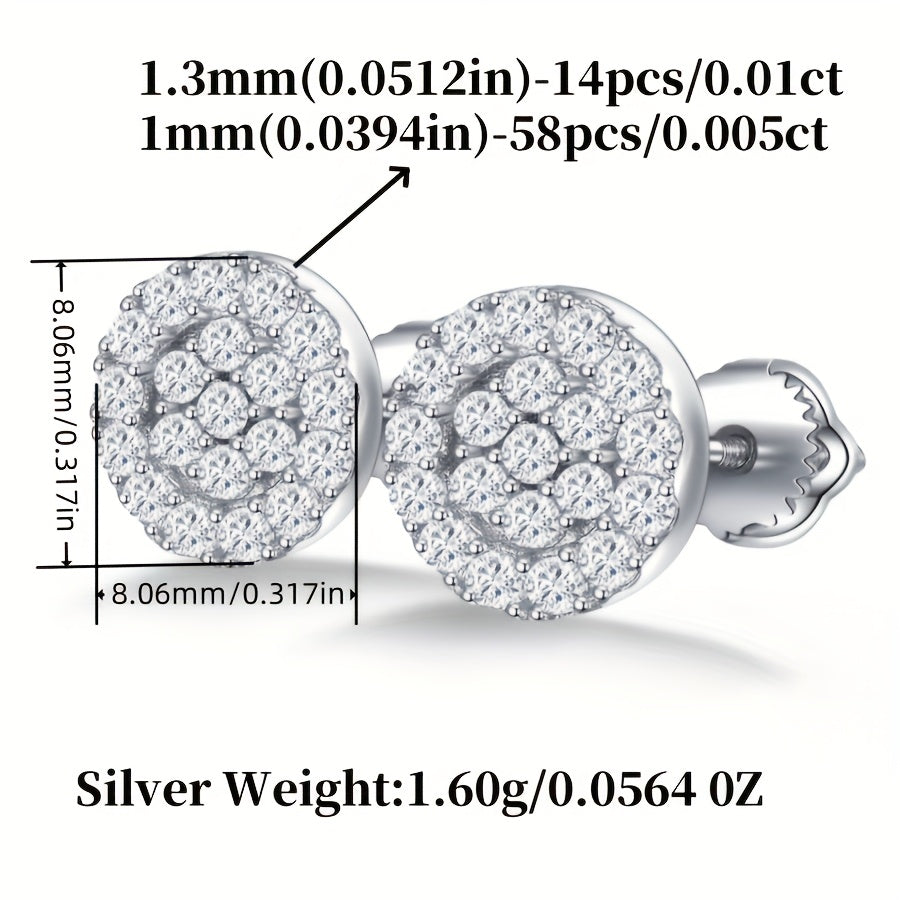 925 Sterling Silver Moissanite Stud Earrings 0.43ct Round Full-Plate Minimalist Diamond Alternative Ear Studs for Women Elegant Luxury Daily Wear and Gift Jewelry Christmas Birthday Anniversary