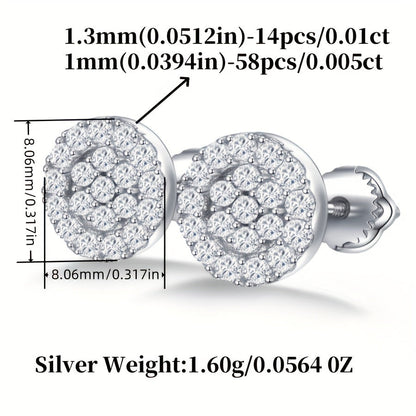 925 Sterling Silver Moissanite Stud Earrings 0.43ct Round Full-Plate Minimalist Diamond Alternative Ear Studs for Women Elegant Luxury Daily Wear and Gift Jewelry Christmas Birthday Anniversary