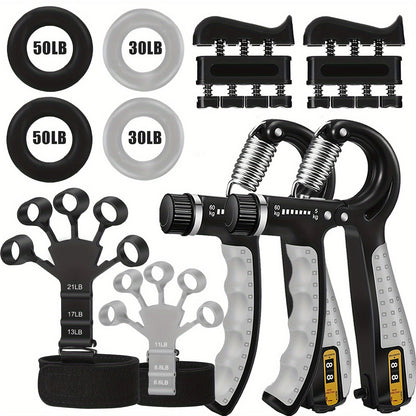 Grip Strength Training Set 4-Piece – Forearm Gripper, Finger Exerciser, Hand Strength Ring & Finger Stretcher with Wrist Strap for Men Women Athletes